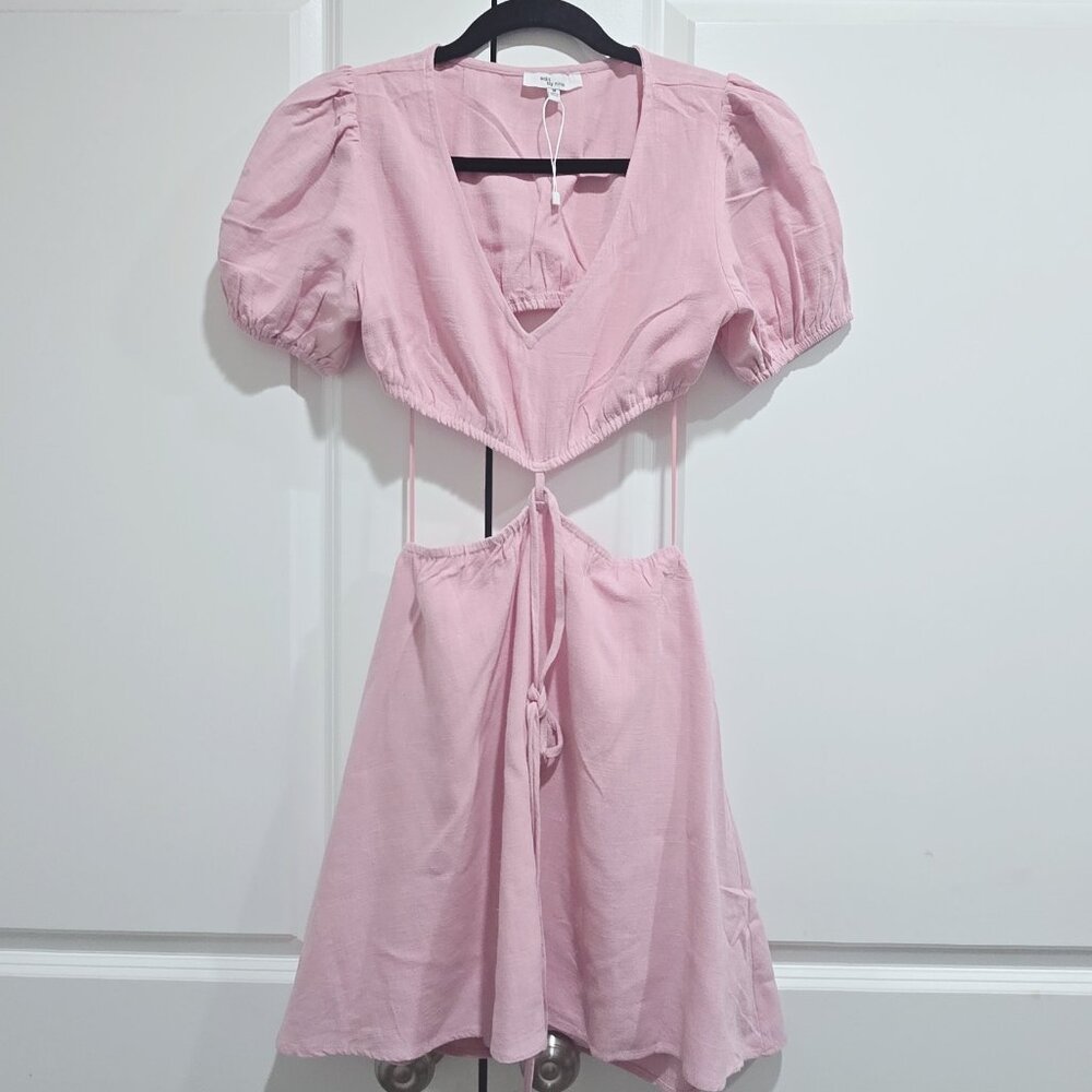 Nwot - Edit By Nine - M Blush‎ Pink Cutout Puff Sleeves Linen Blend Mini Dress